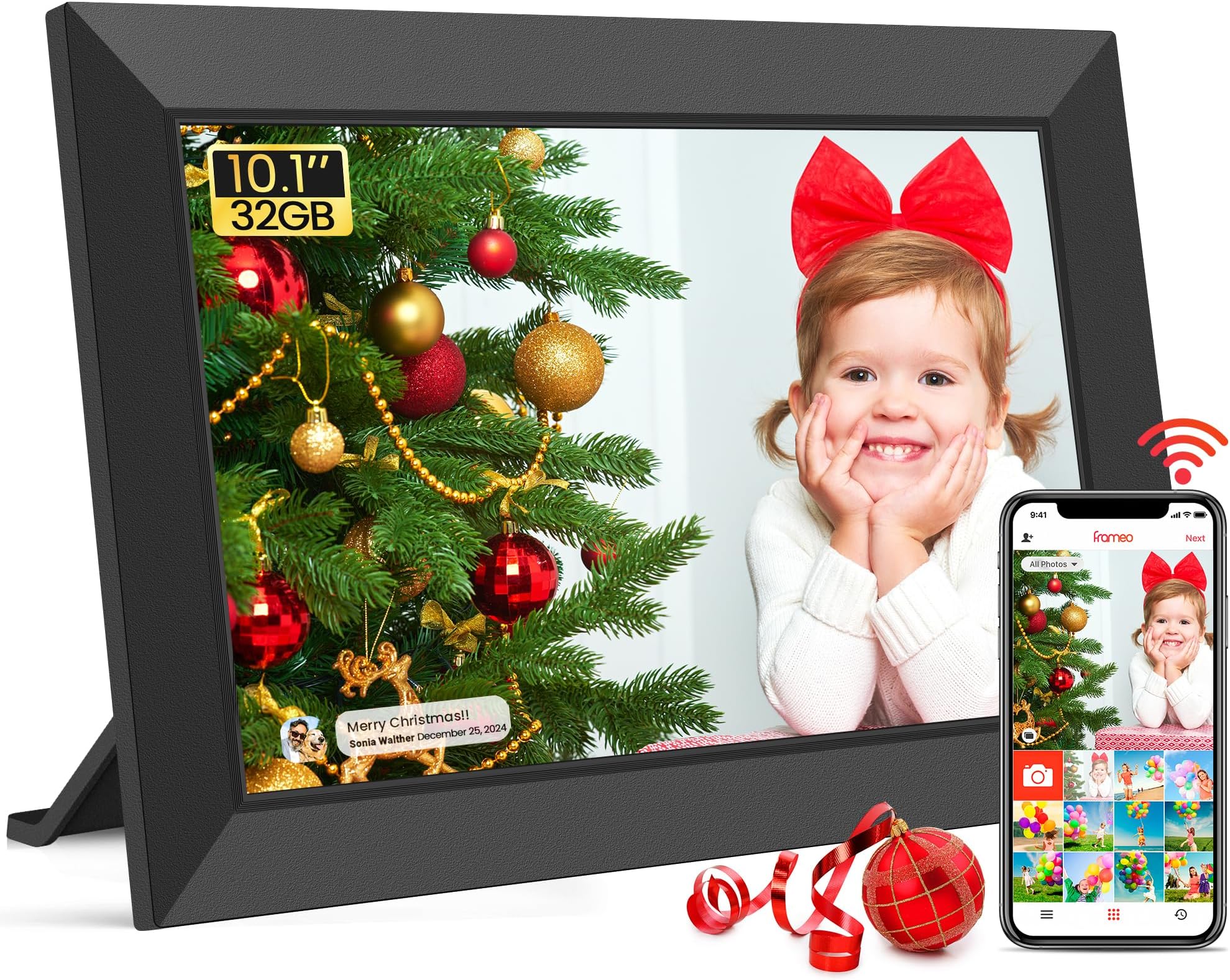 Frameo 10.1 Inch WiFi Digital Photo Frame, Built in 32GB Memory with HD 1280 * 800 IPS Touch Screen Display Digital Picture Frame, Auto Rotate, Easy Setup and Share Photos or Videos via Frameo APP