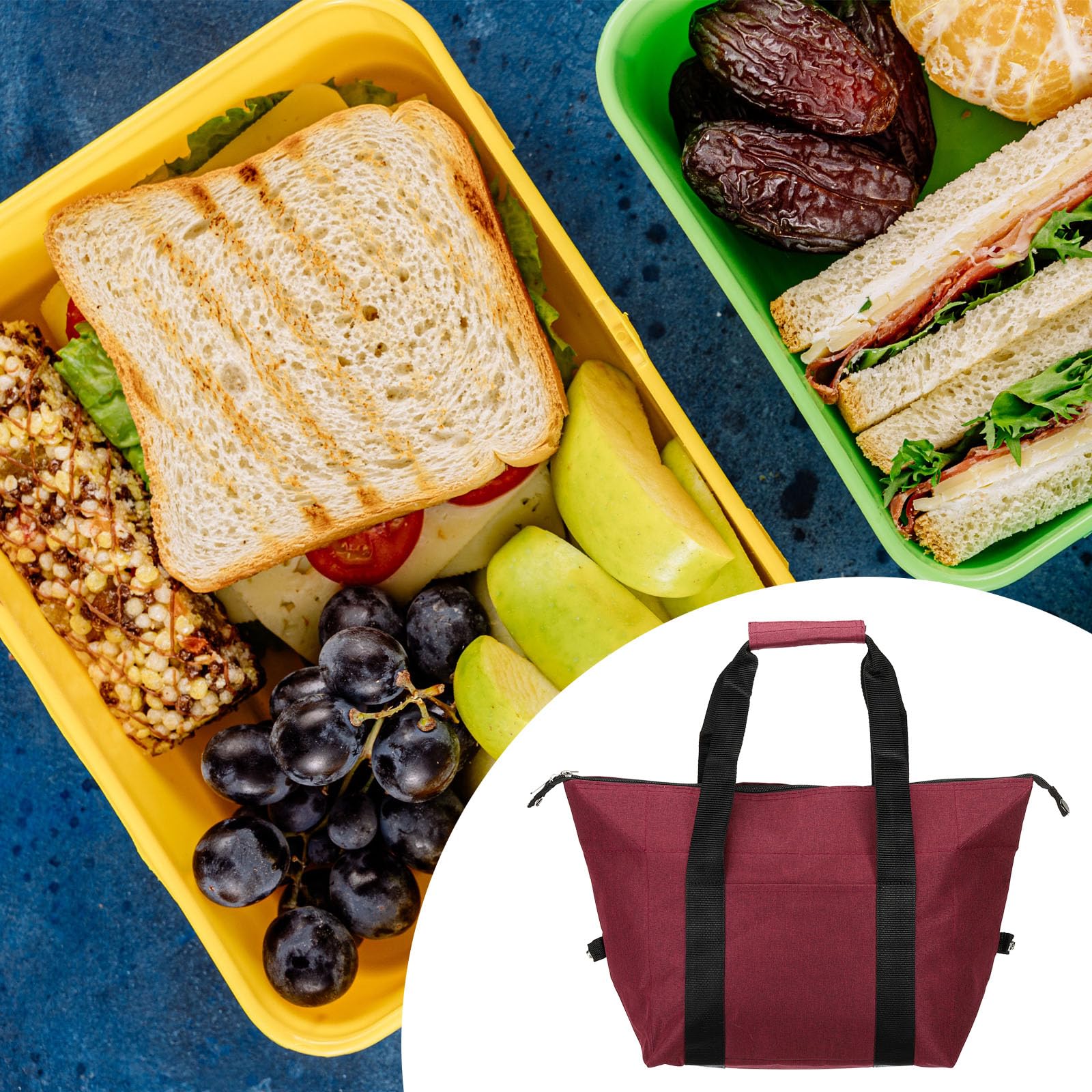 Sac à déjeuner isotherme en tissu Oxford imperméable, sac fourre-tout thermique portable, boîte à déjeuner, récipient alimentaire pour le travail, le bureau, l'extérieur, 29 x 17 x 30 cm, rouge vin