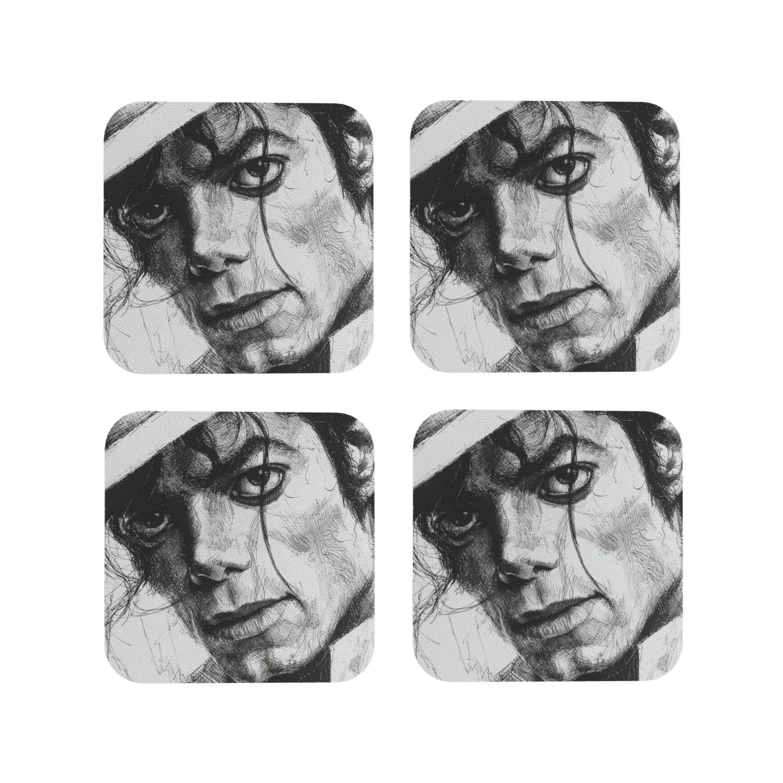 Coasters Set of 4 Round Leather Coaster Quick-Dry Drink Michael Jackson Coasters for Desk Absorbent Mugs Pads Tabletop Protection Pad Heat Resistant Coffee Cup Mat for Kitchen Bar