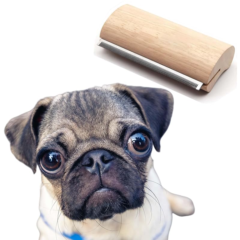 Escova para Pug com Dentes de Aço Inoxidável e Cabo de Madeira Eiqijci, 1 Unidade