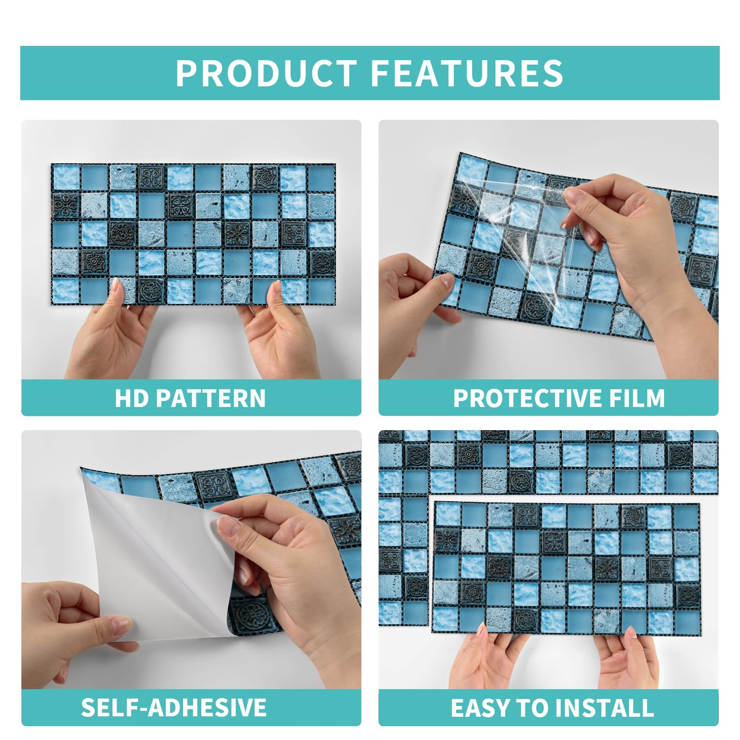 Carrelage adhésif décoratif raffiné effet marbre bleu mosaïque pour salle de bain, cuisine et décoration intérieure. PVC imperméable et résistant à l'huile. Facile à poser et à décoller. Lot de 30 (15