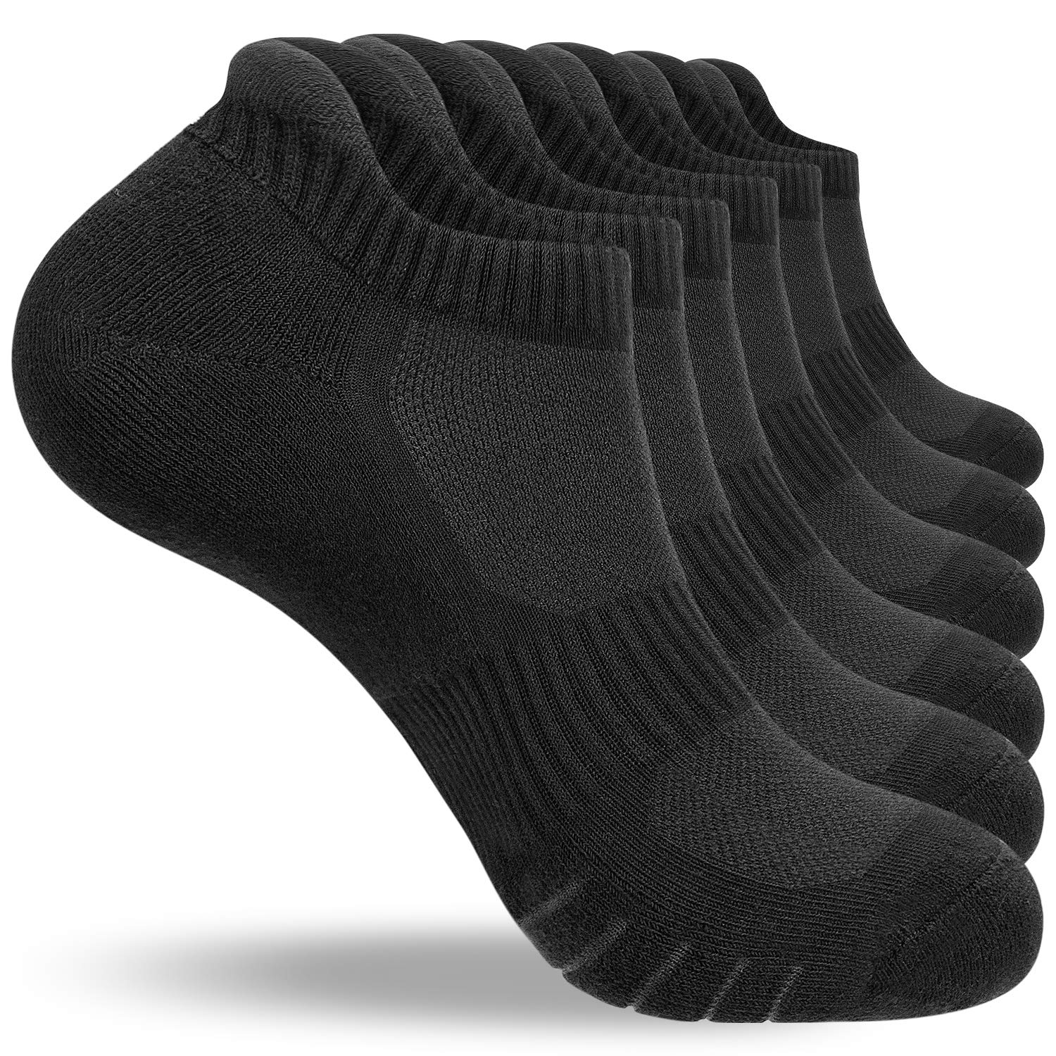 Anqier Unisex Trainer Socks, Short Padded Running Socks, Breathable Cotton Sports Socks In Black, White, Grey, 6 Pairs, UK Sizes 3–5.5, 6–8, 8.5–11, 12–14.5