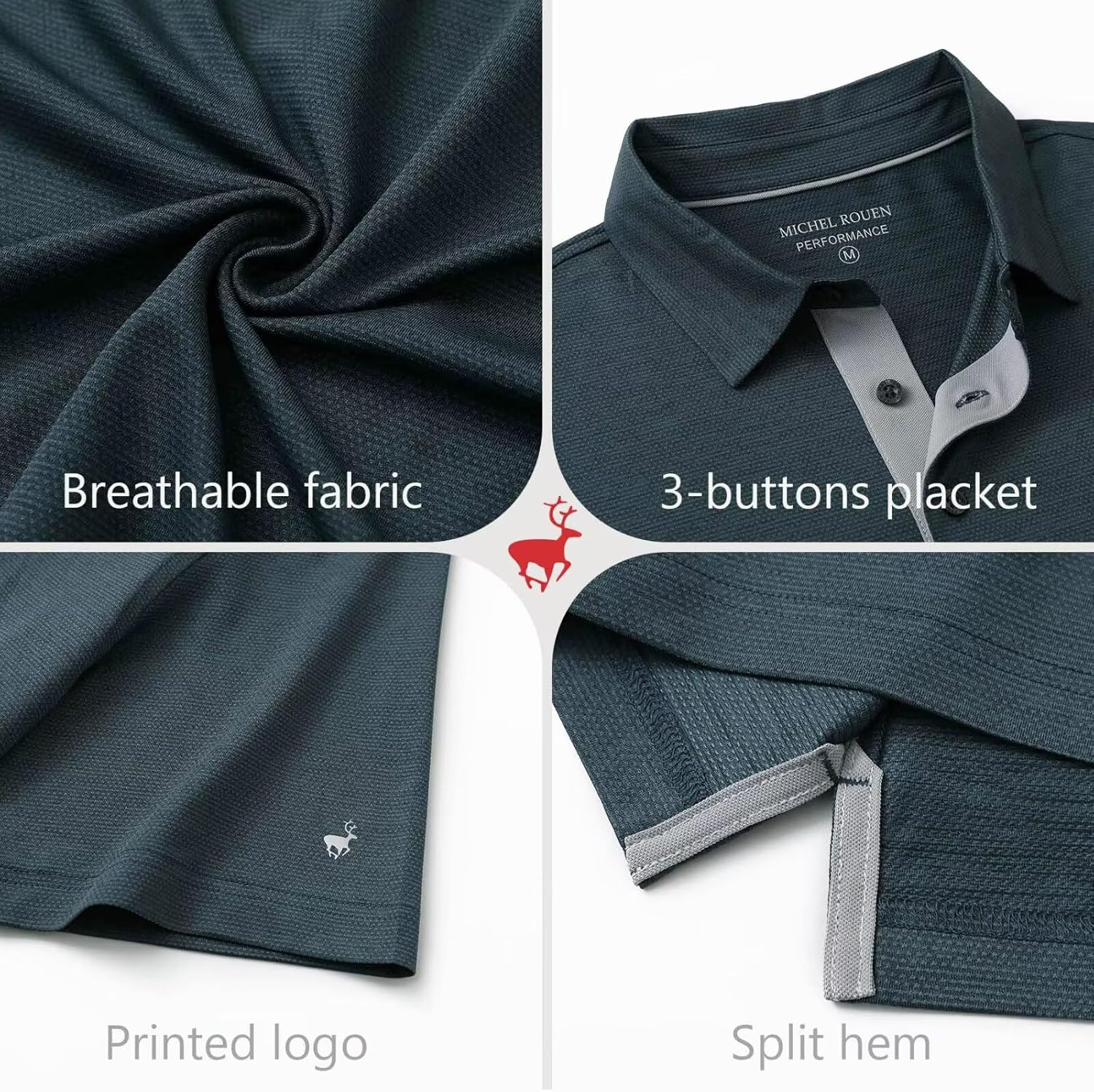 Rouen Mens Golf Shirts Short Sleeve Quick Dry Breathable Active Heather Jacquard Regular Fit Casual Polo Shirts for Men - Image 5