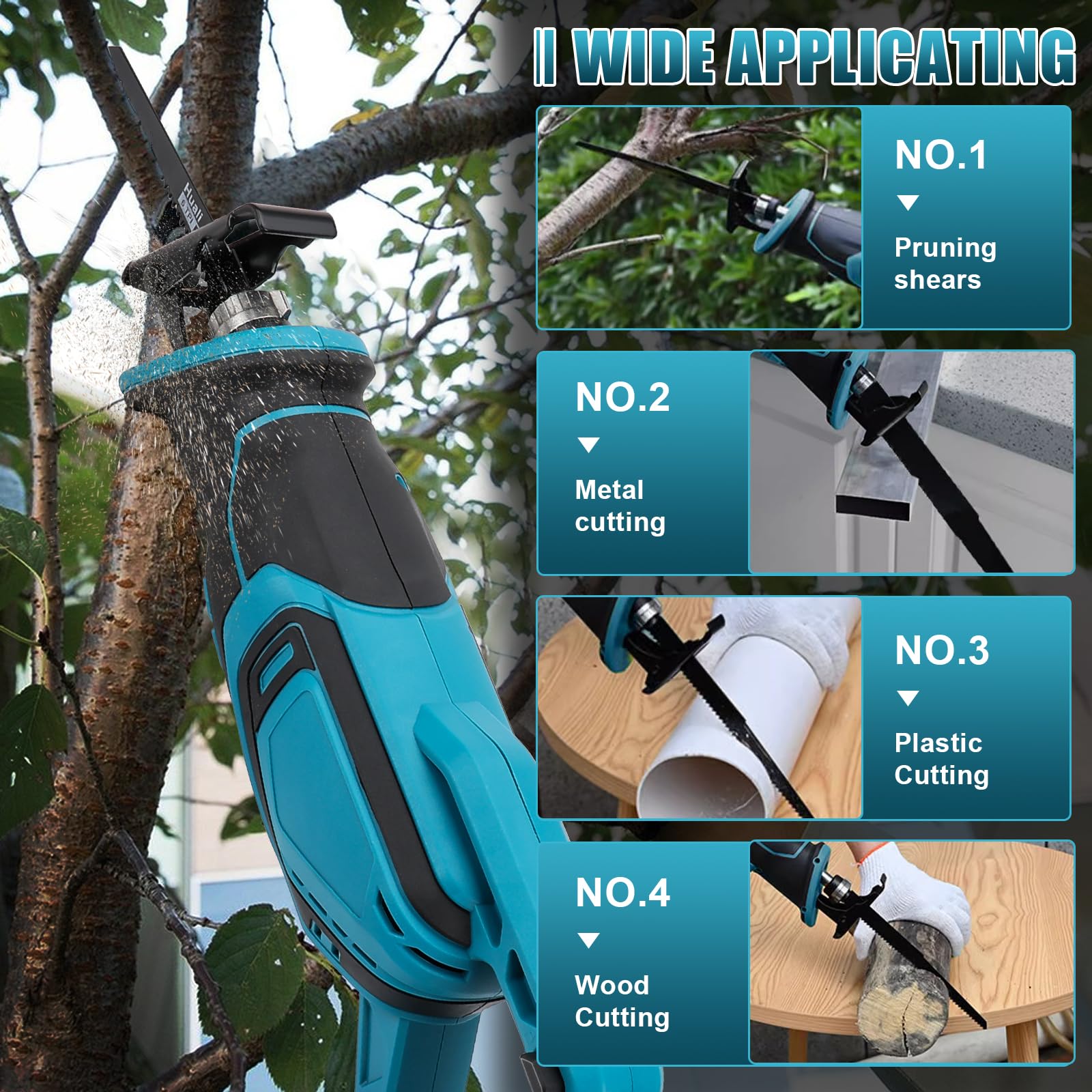 Scie Sabre Sans Fil 18V Compatible Makita - 3200 Tr/min Avec 4 Lames Pour Bois Métal PVC - Vitesse Variable