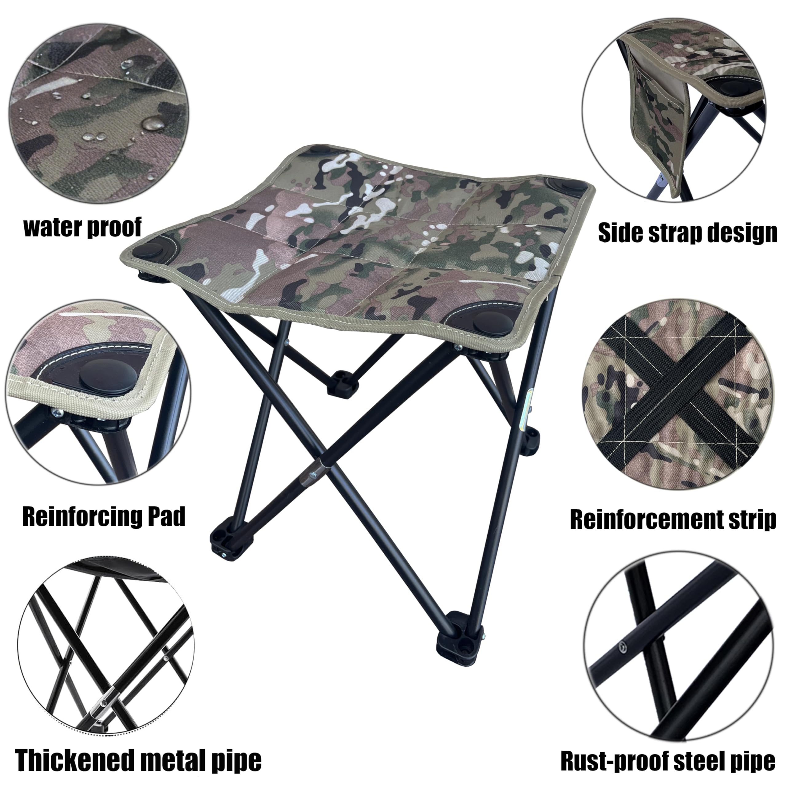 Sgabello da campeggio pieghevole portatile in 2 pezzi, con poggiapiedi in cotone, sedile da esterno, adatto per pesca, picnic, barbecue in spiaggia, escursionismo, con tasche laterali, 35,6 x 35,6 x