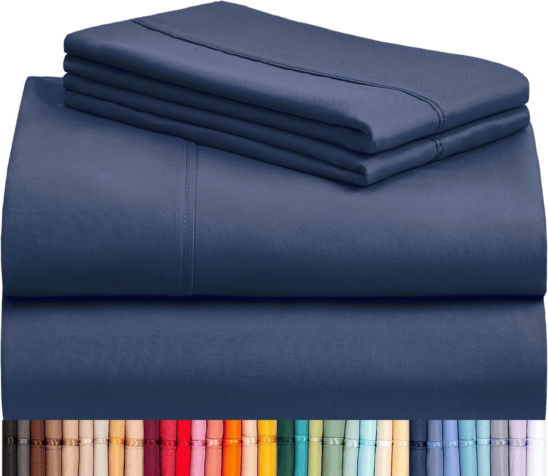 4 PC Queen Sheet Set, Breathable Luxury Bed Sheets, Deep Pockets 18" Wrinkle Free Cooling Sheets Machine Washable Hotel Bedding Silky Soft - Navy Queen