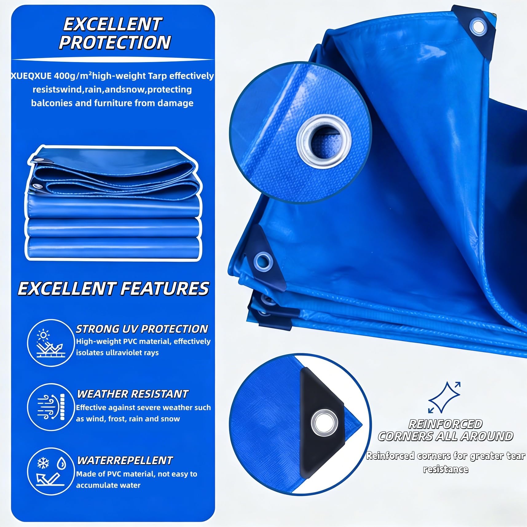 Lona Remolque 140 x 190 cm Máximo Rendimiento - Duradera Resistente a Los Rayos UV Desgarros, Multiusos, Impermeable Cubretodo Múltiples Usos para Jardín, Remolque, Azul