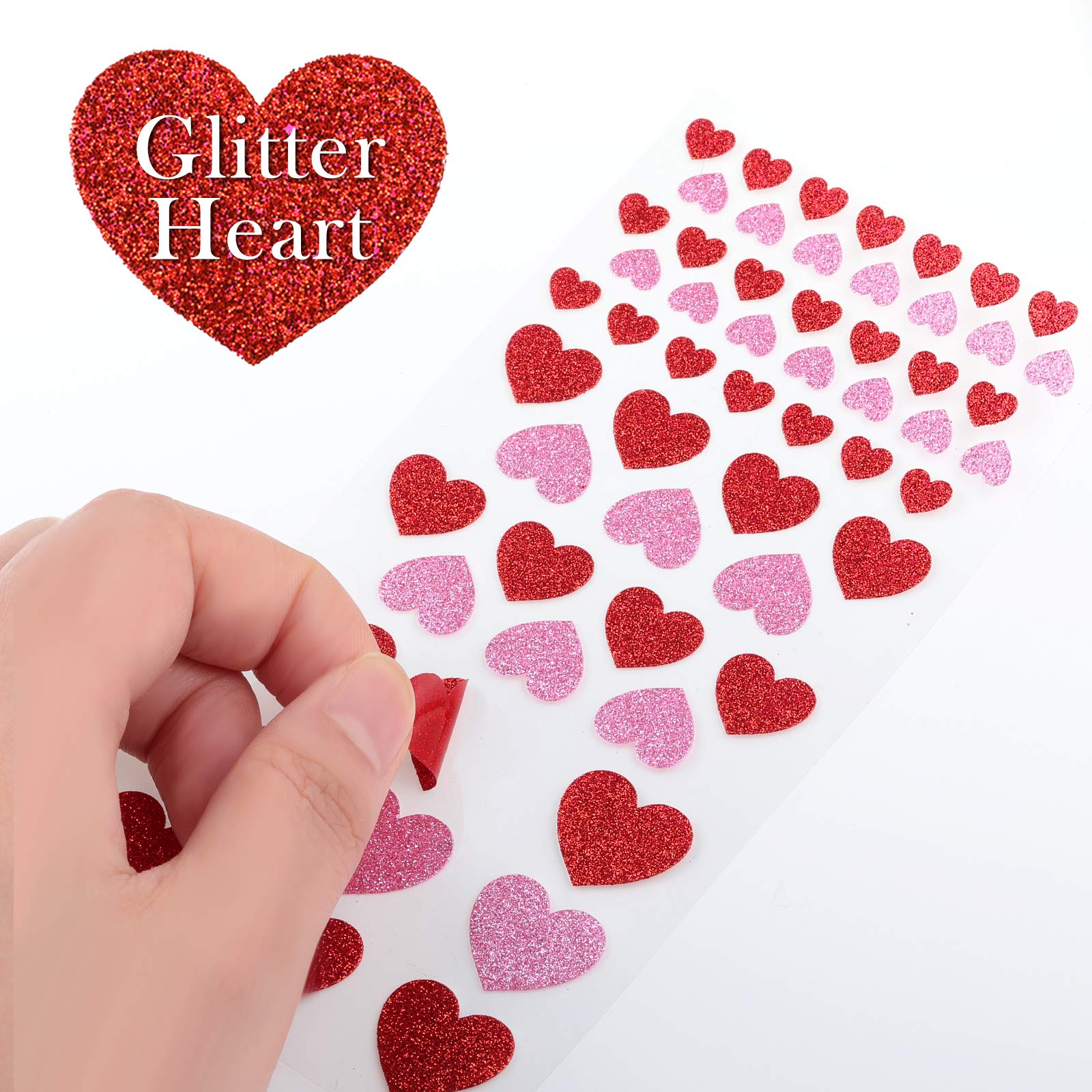 1170 stuks glitter-hartstickers, zelfklevende hartvormige stickers, etiketten voor Valentijnsdag, Pasen, bruiloft, gastenboek, cadeautasje, doe-het-zelf handwerk, scrapbooking, envelopzegel, decoratie