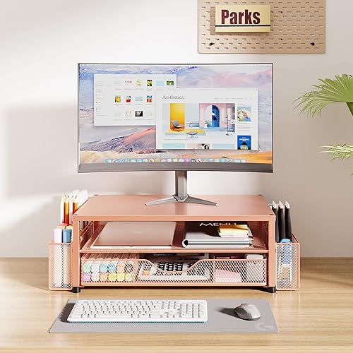 Miniatura 2 de OPNICE - Organizadores y accesorios de escritorio, con soporte de monitor de computadora de 2 niveles, cajón para suministros de oficina y 2