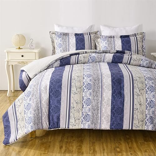Miniatura 2 de Sunshine Nicole Juego de edredón de microfibra cepillada suave, 7 piezas, tamaño King, con relleno de poliéster suave ligero, estampado floral azul