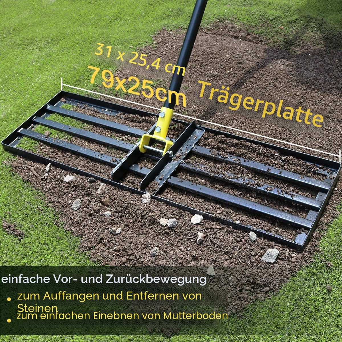 Colwelt Rasen-Nivellierungsrechen 80cm, Rasennivellierwerkzeug für mit 183cm ergonomischem Griff mit gebogenem Ende, Nivellierungswerkzeug zum Einebnen von Boden, Rasen Nivellierrechen für Hofrasen