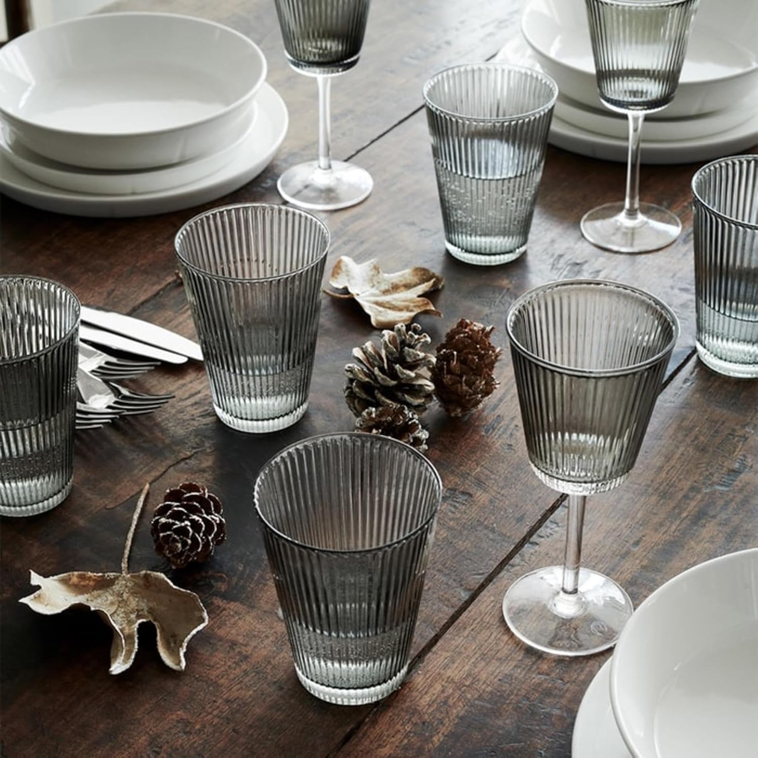 Rosendahl Grand Cru Nouveau Glass Tumbler Set (Set of 2) - 12.2 Fl. Oz. - Lead-Free, Dishwasher Safe, Elegant Clear Glass Drinkware for Water, Juice, Coffee, and Wine - Modern, Durable (Smoke)