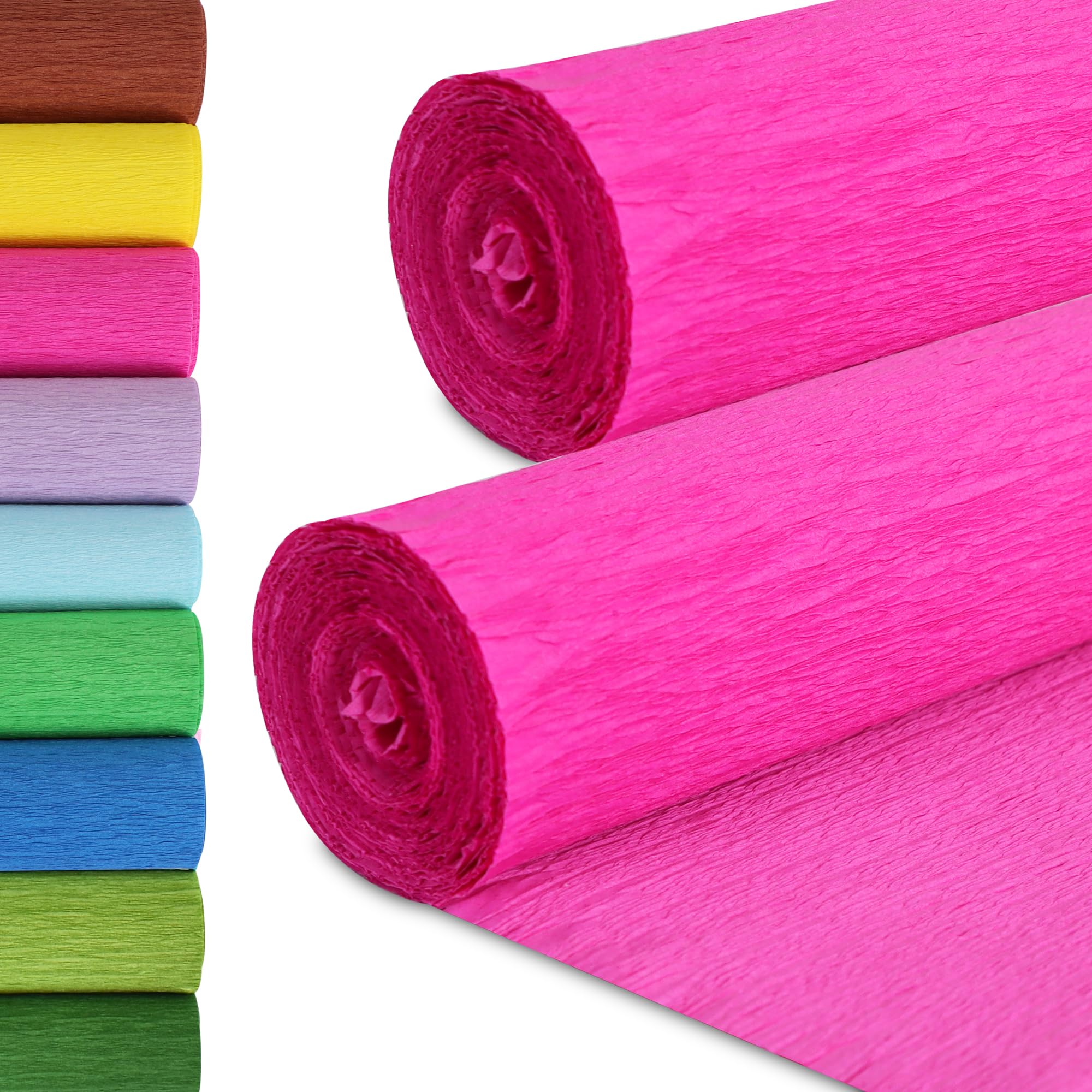 BEISHIDA Hot Pink Crepe Paper Roll, 9.8 Inch Wide 8ft Long Crepe Paper Sheet for Flower Making, Wedding Ceremony, Birthday Holiday Party Decoration,DIY Craft(2Rolls)