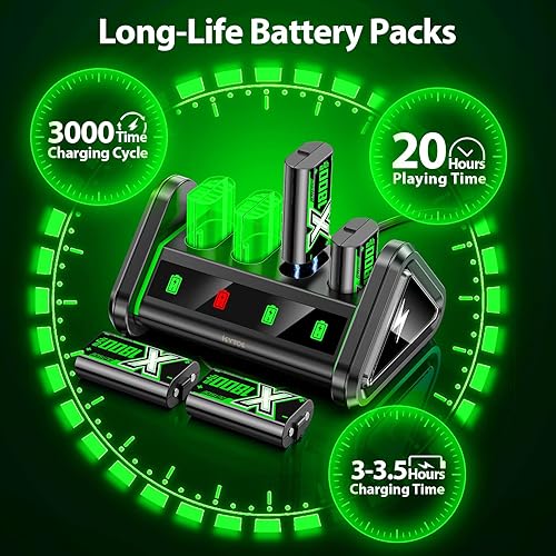Miniatura 2 de Kytok Paquete de baterías recargables cargador de batería compatible con Xbox OneSeries XSXbox Elite 4 x 1800 mAh controlador de batería de repuesto