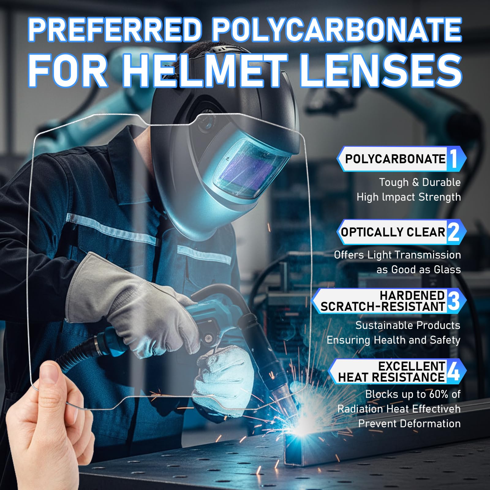 271320 Lot de 6 lentilles de protection avant pour casque de soudage numérique Infinity - Verres de rechange en polycarbonate pour soudage à l'arc TIG MIG et découpe au plasma, protection ADF
