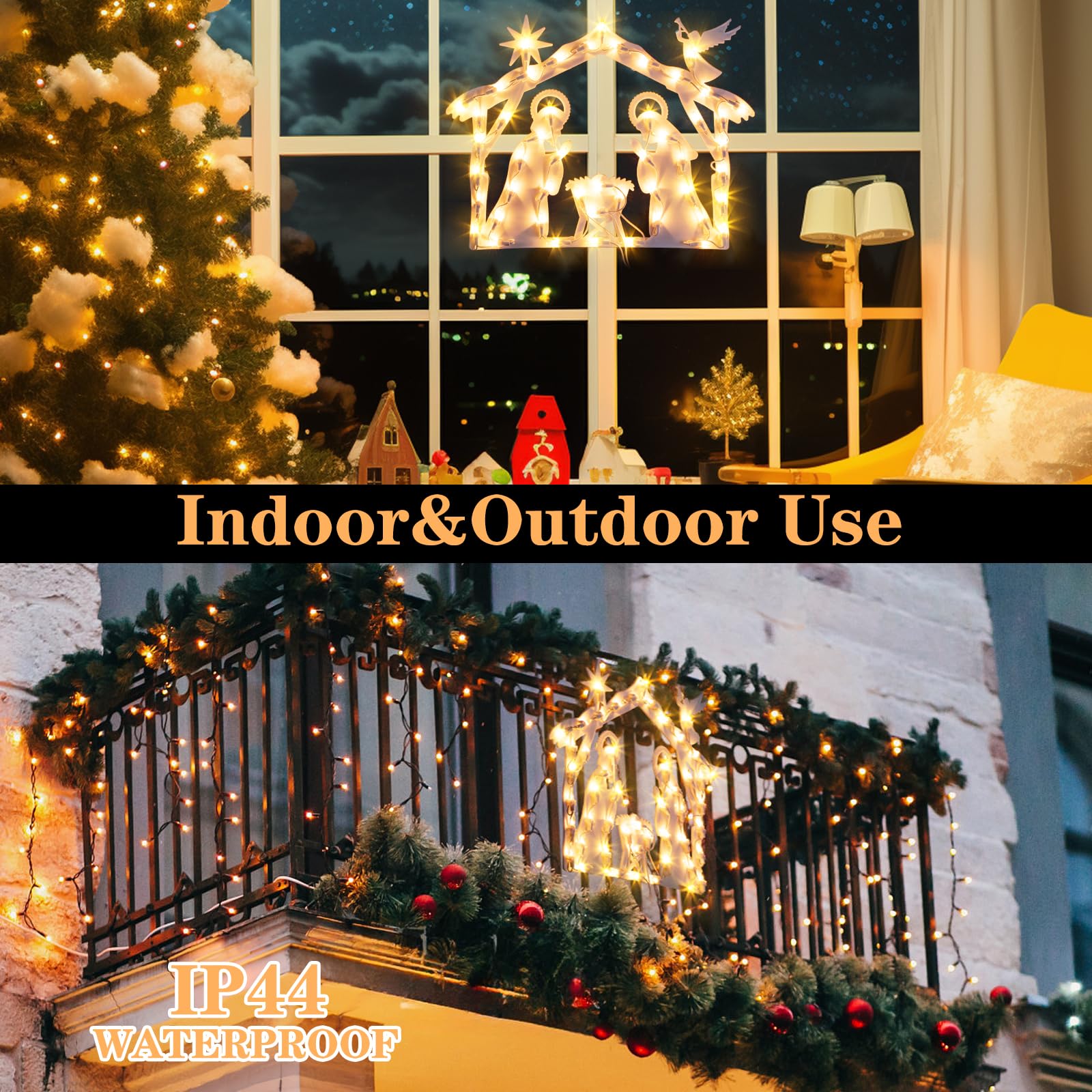 GlobaLink 50LEDS Luci Presepe Natalizio Decorativo, 8 modalità Impermeabili iP44 Funzione Memoria Decorazioni di Presepe Natalizio Completo per Interni Esterni Finestra Casa