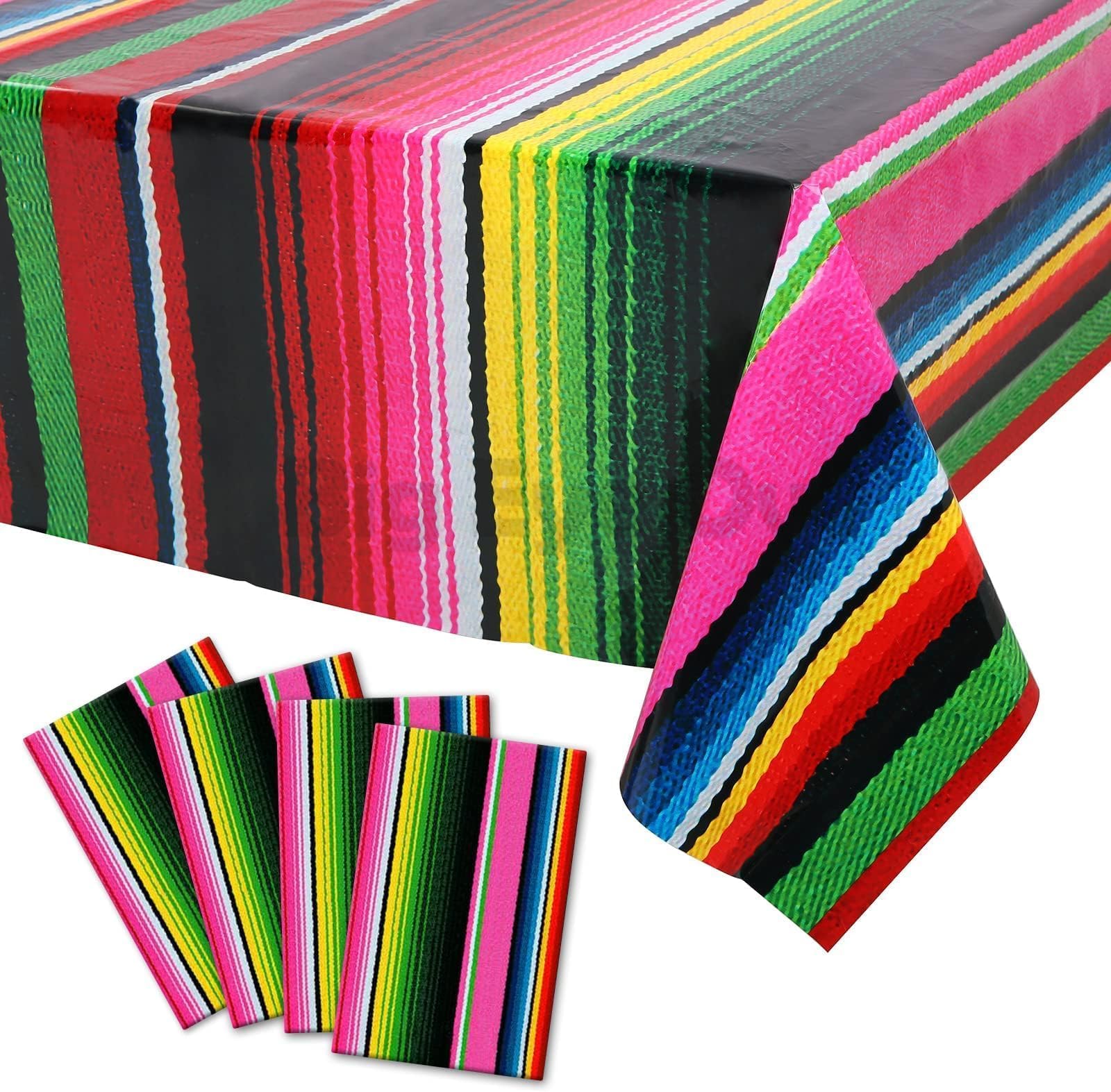 4 PCS Cinco De Mayo Tablecloth, 108"x54" Mexican Fiesta
