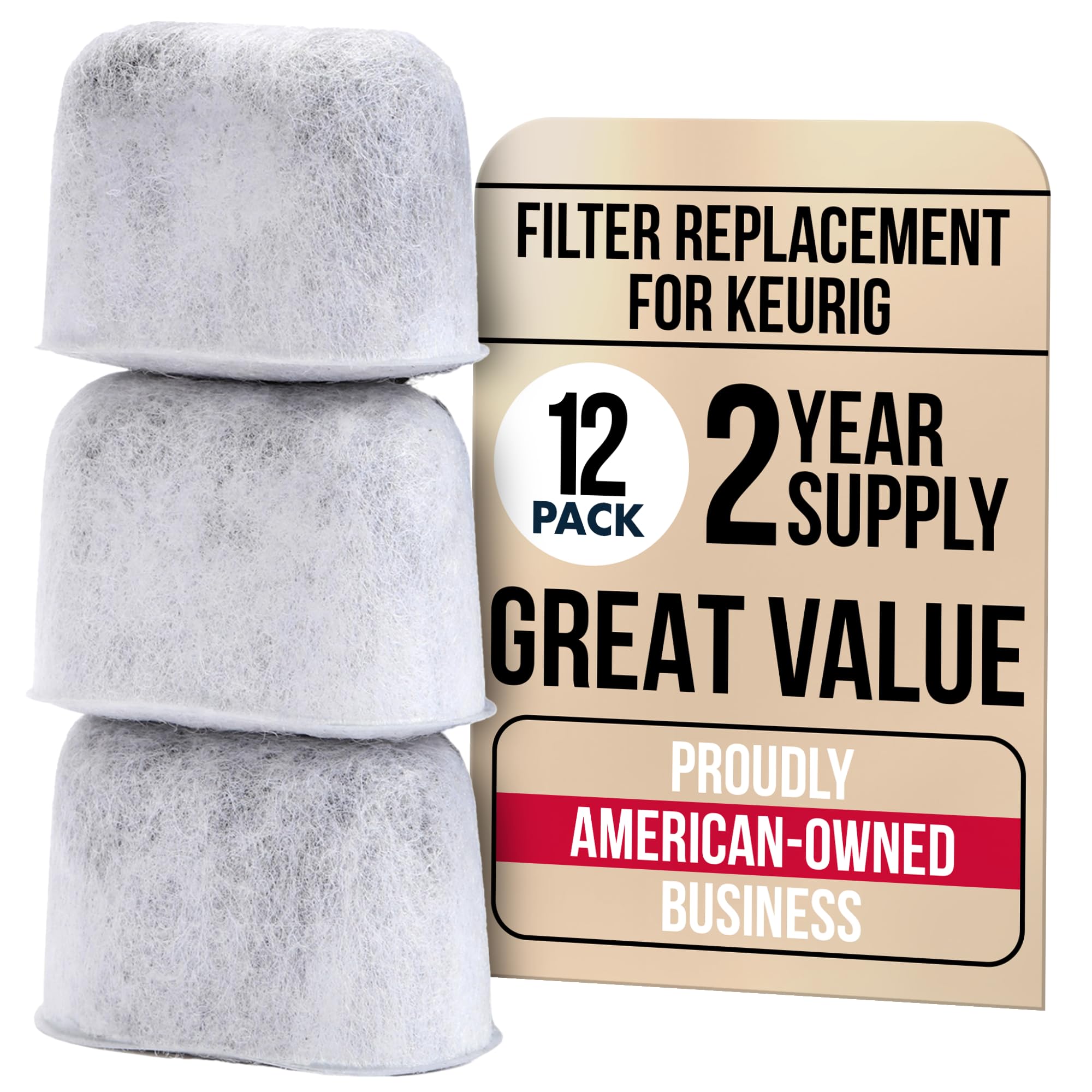 PureHQ 12-Pack Keurig Filter Replacement - Universal Fit Charcoal Coffee Filters for Keurig 2.0, K Supreme, K-Slim, K-Duo & Ninja Coffee Brewers