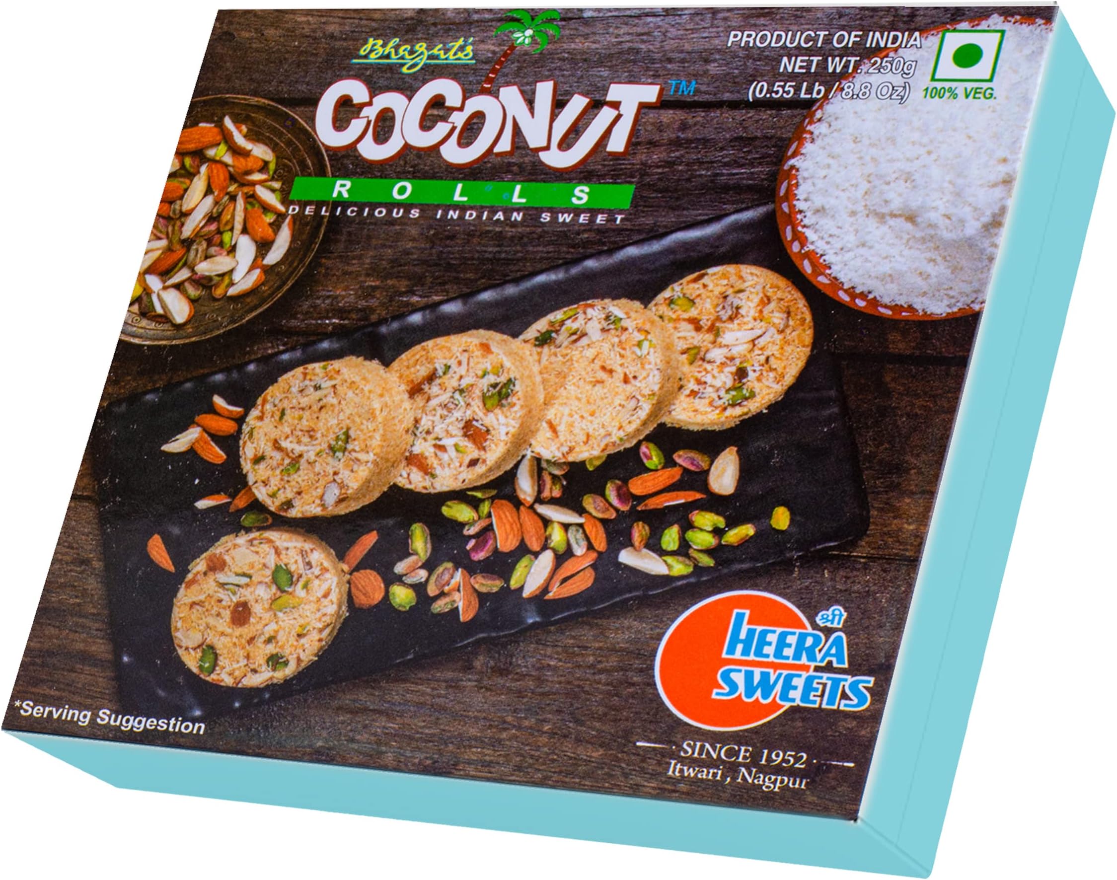 Bhagat's Heera Sweet Son Roll with Almonds & Pistachio, Coconut 250g (Coconut flavoured 250gm)