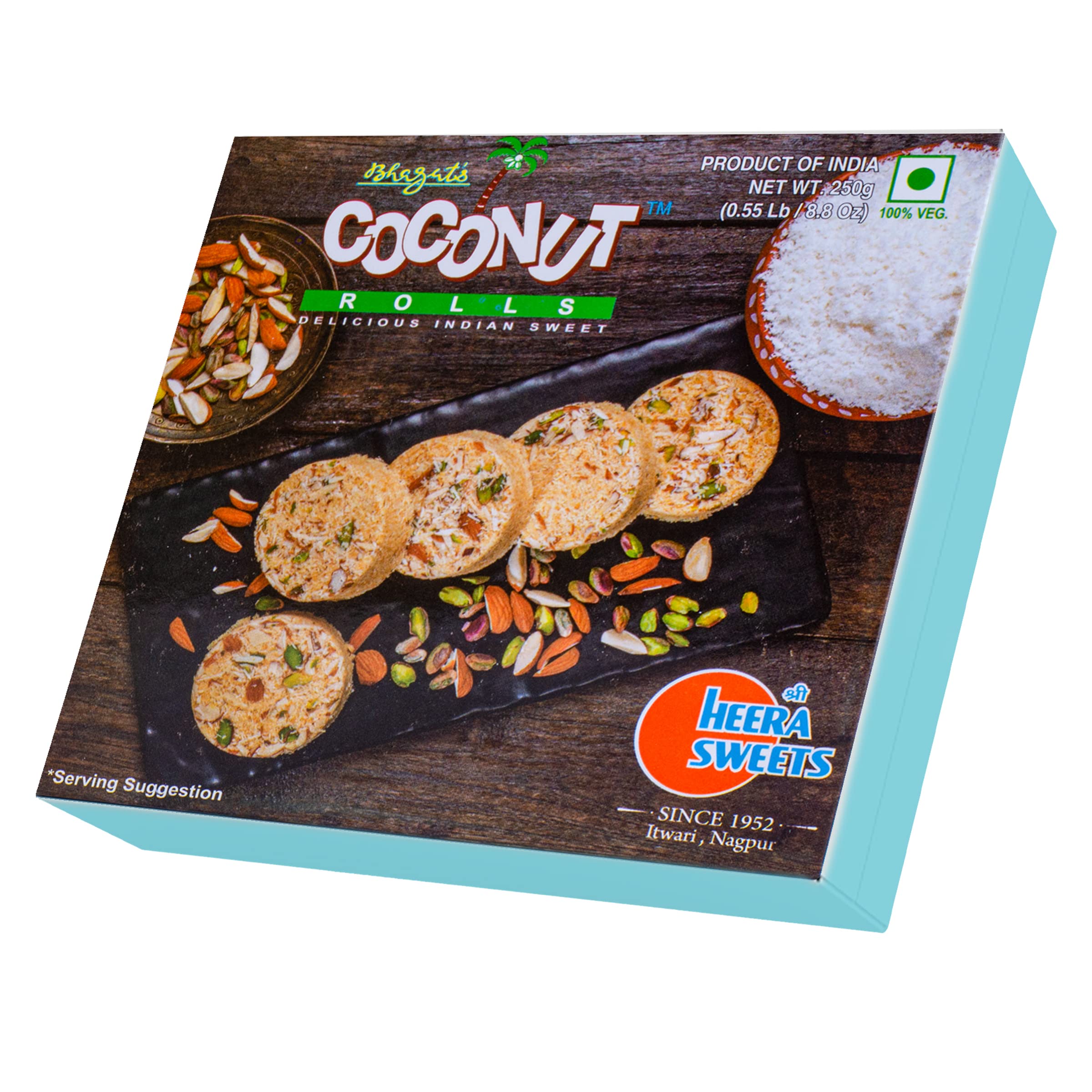 Bhagat's Heera Sweet Son Roll with Almonds & Pistachio, Coconut 250g (Coconut flavoured 250gm)