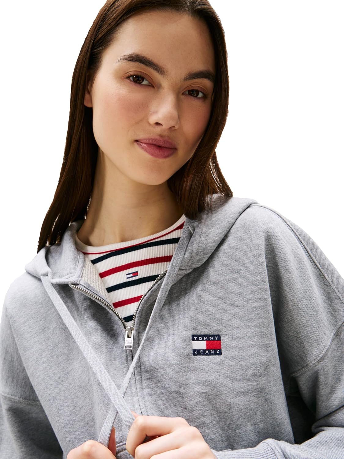 Tommy Jeans womens Medium Weight Cropped Zip Hoodie With Embroidered Flag Logo - Image 2