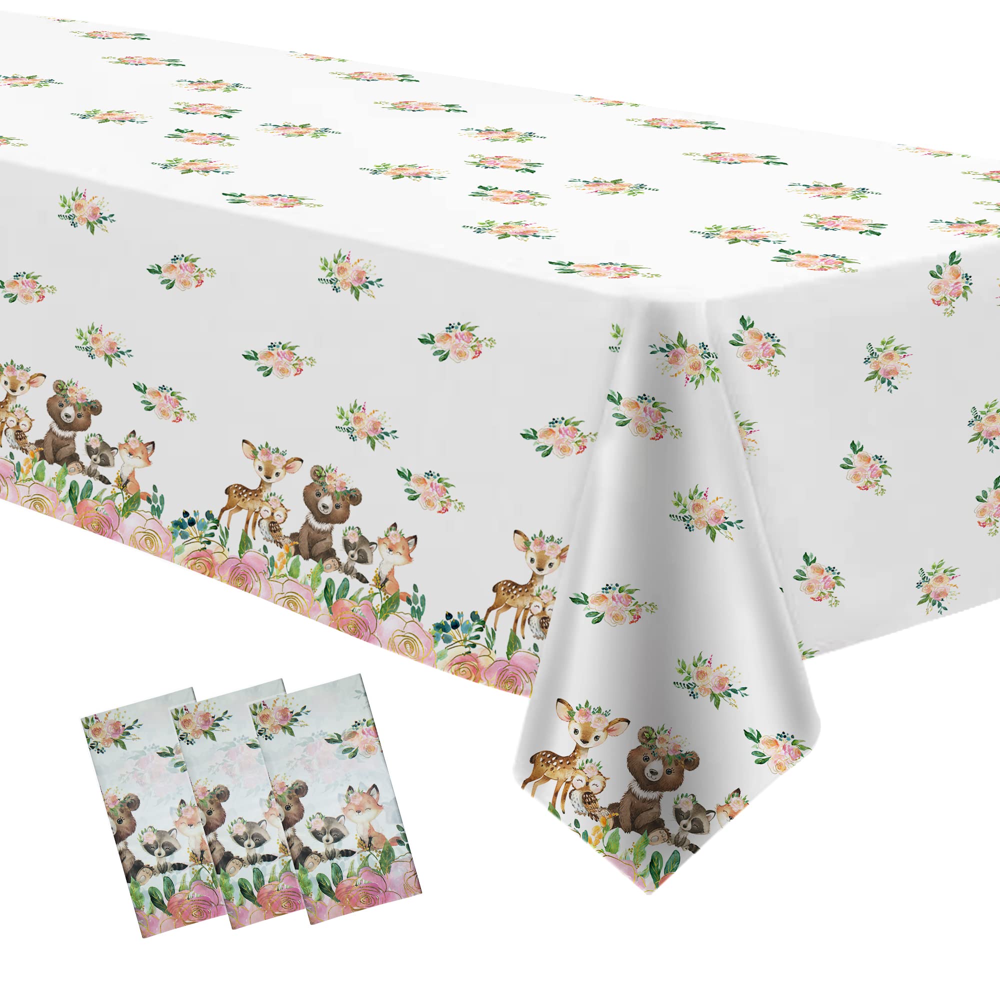 APOWBLS Woodland Baby Shower Tablecloth Decorations Girl, Disposable Woodland Animal Party Tablecover for Birthday & Baby Shower, Woodland Creatures