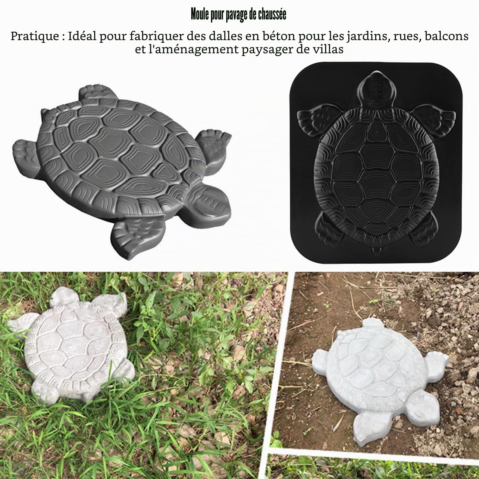 aqxreight Pavage de Chaussée en Béton Moule personnalisé Tortue Design pour Jardin Aménagement Paysager ABS Noir 1 Set