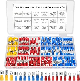 300 Pcs Electrical Connectors, Insulated Wire Cable Electrical Connectors, Fork Ring Spade Butt Quick Disconnect Crimp Terminals Lugs Set, Male/Female Wire Cable Crimp Terminals