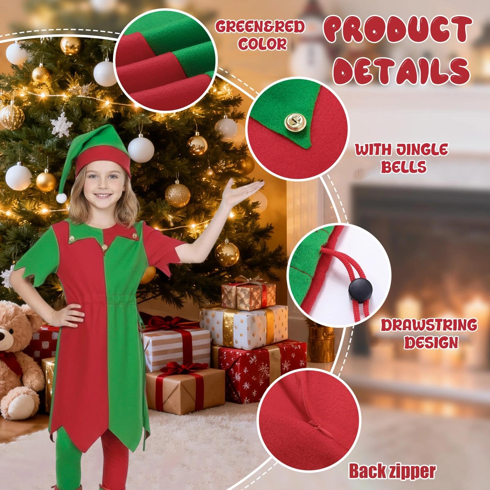 Aleshime Girls Elf Costume, Cheeky Elf Christmas Fancy Dress for Childs Girls - Image 4