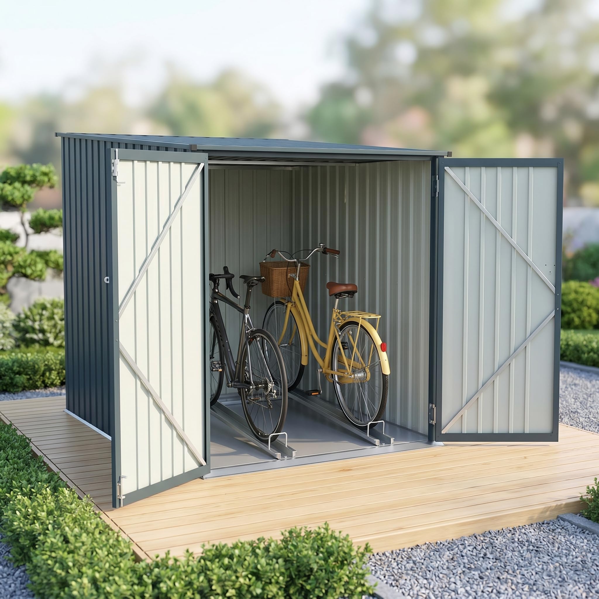 Amazon | 自転車倉庫 2台用 スタンド搭載 屋外物置 大容量 スチール製