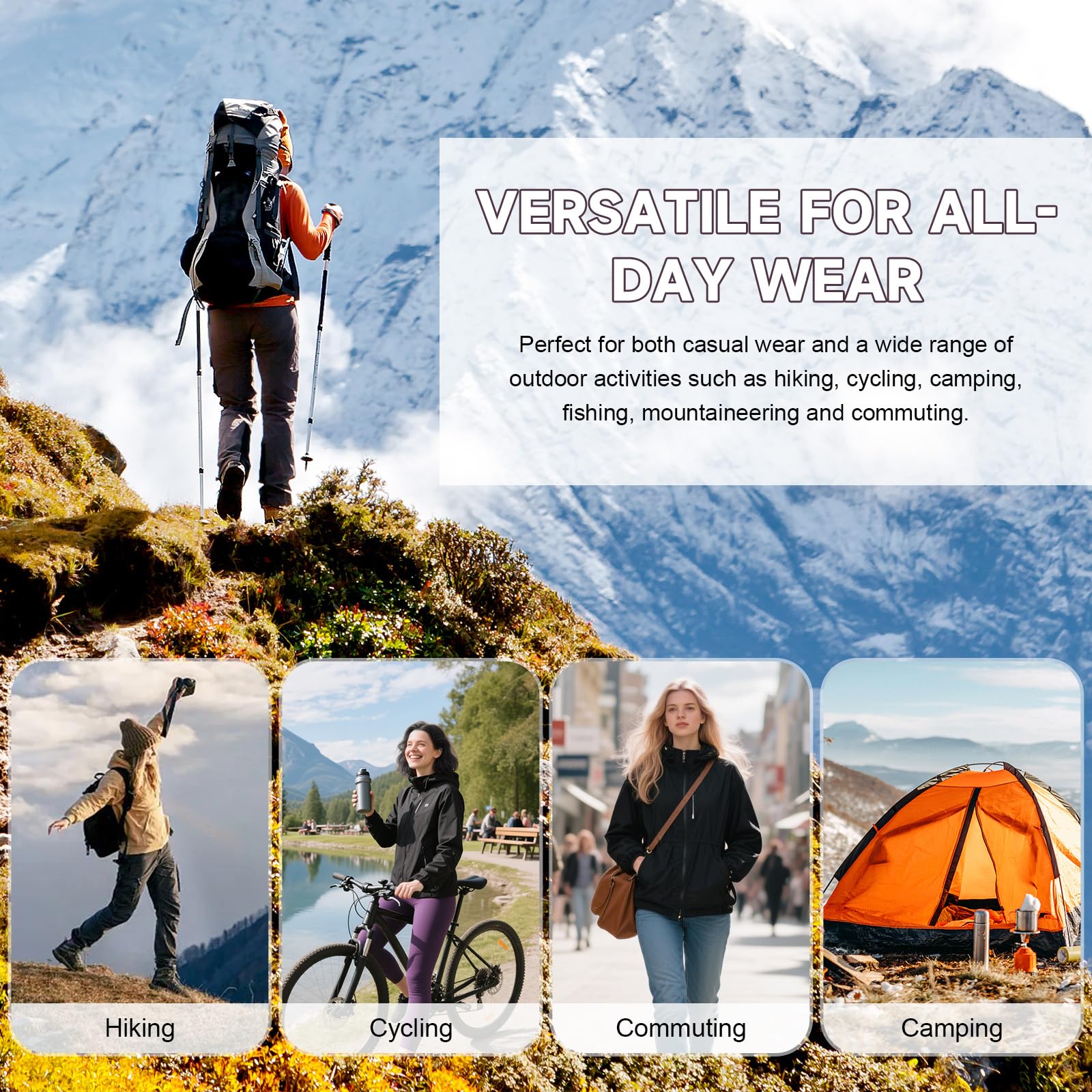 Vestes de Pluie pour Femmes Imperméable à Capuche Combinaison de Pluie de Randonnée Légère pour Dames Coupe-vent Complet à Fermeture éclair en Plein air