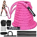 Brobantle Battle Rope 1 Inch Diameter,Pink 30FT Exercise Workout Ropes for Home Gym Heavy Weighted Training Rope for Working Out