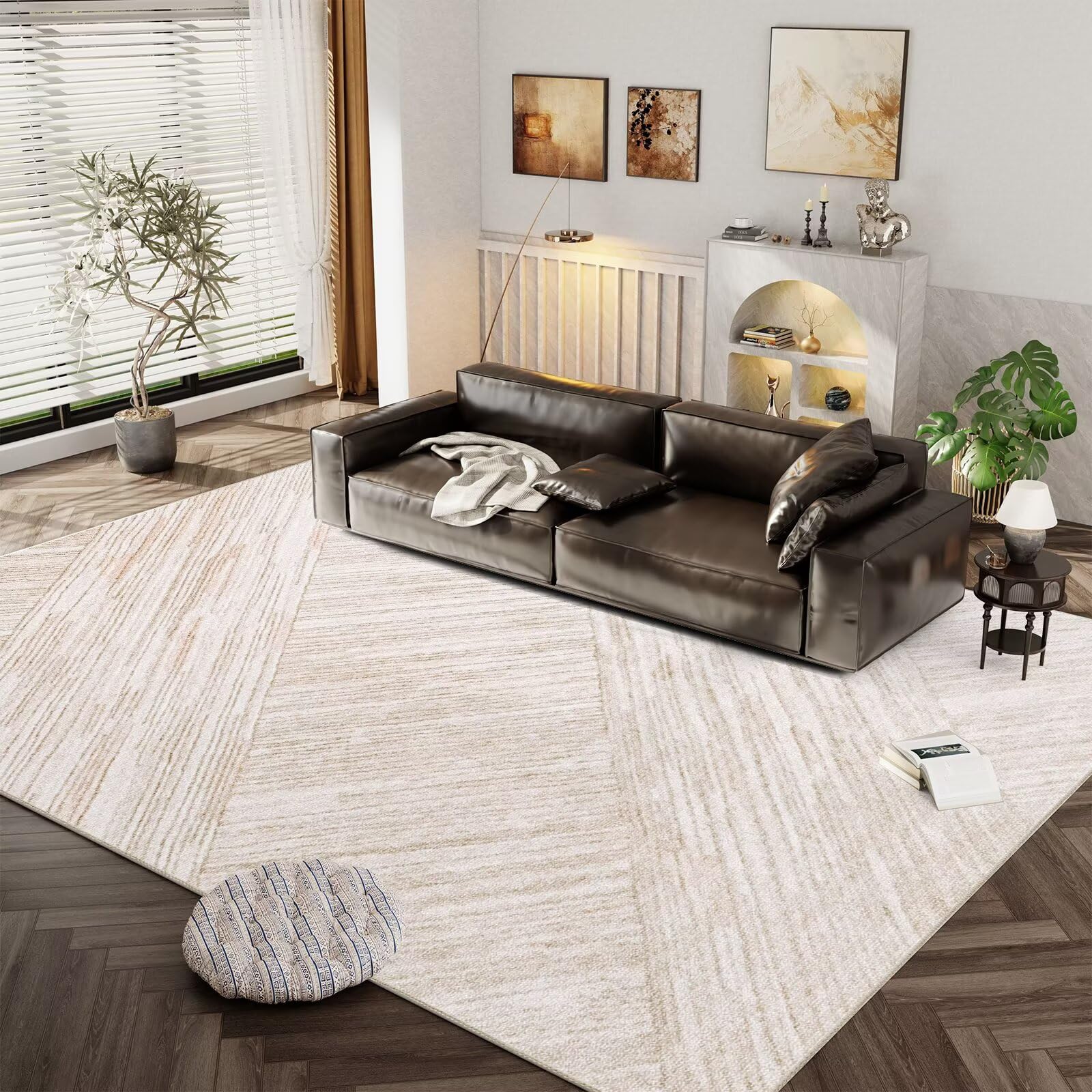 CozyMine Washable Modern Area Rug - Lineism Style Washable Rug 6X9 for Living Room Kitchen Office Entryway, Soft Modern Home Decor, Non Slip and Low