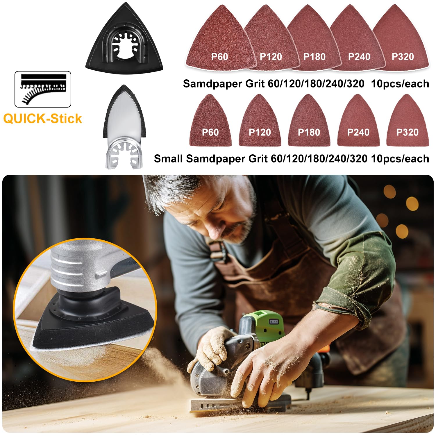 PECHAM 128 lame oscillanti per utensili, taglio di legno e metallo e carta vetrata, accessori per utensili oscillanti con denti rapidi in titanio, lama multitool per utensili giapponesi per più