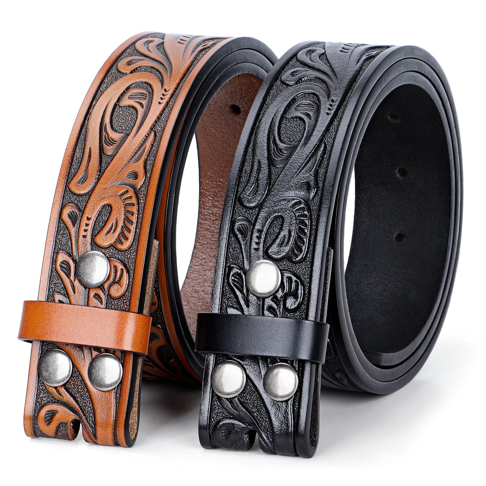 SANSTHS2 Pack Western Belts for Men without Buckle, Cowboy Belt for Buckle Western Leather Belt Straps for Jeans
