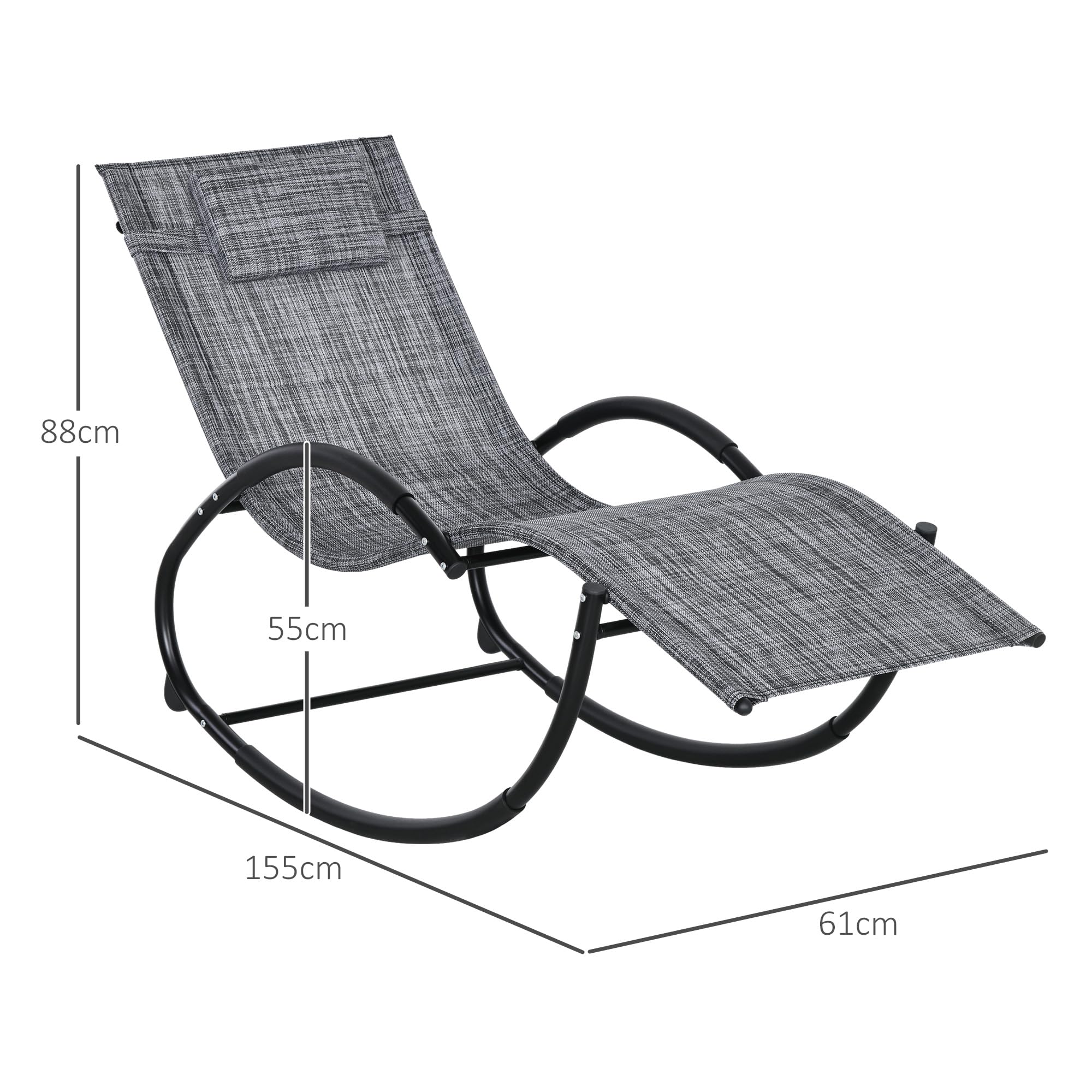 Outsunny Sdraio a Dondolo Zero-Gravity da Giardino, Lettino Prendisole Impermeabile con Poggiatesta, 155 x 61 x 88 cm, Grigio