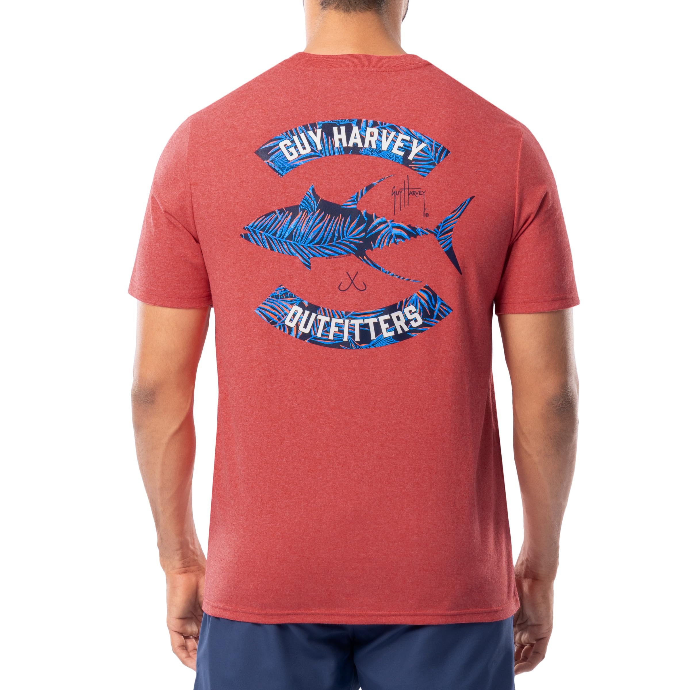 Guy Harvey Men's Red Heather/Tropic Tuna ’S Threadcycled Short Sleeve T-Shirt, Xxl