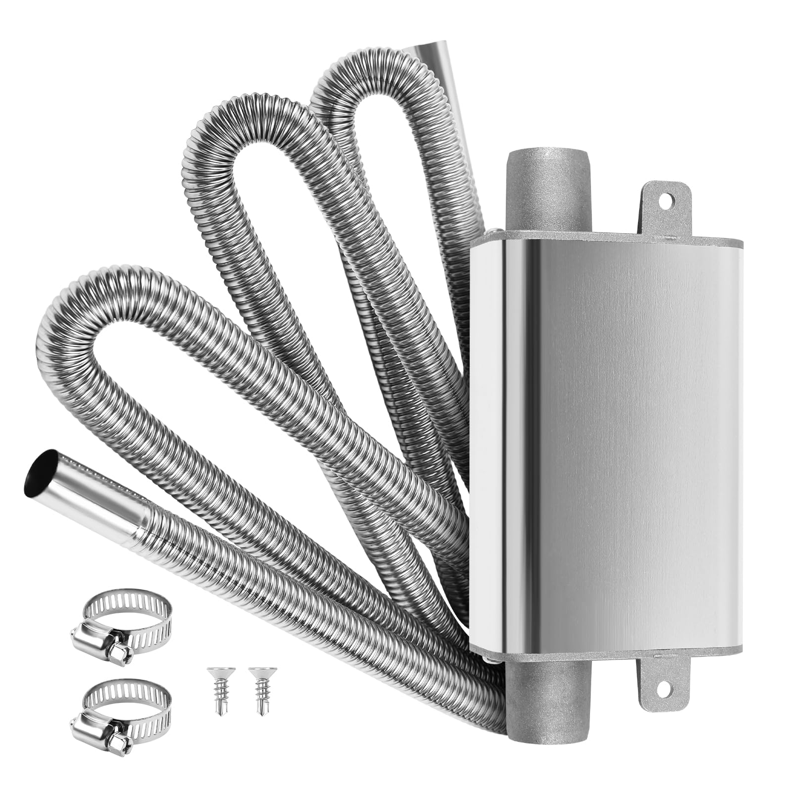 Upgraded Small Muffler with 300cm Exhaust Hose for Generator, Auto Parking Auxiliary Heater Accessories, Car Stainless Steel Exhaust Pipe with 2 Clamps for Air Diesel Gas Vent Hose Heating