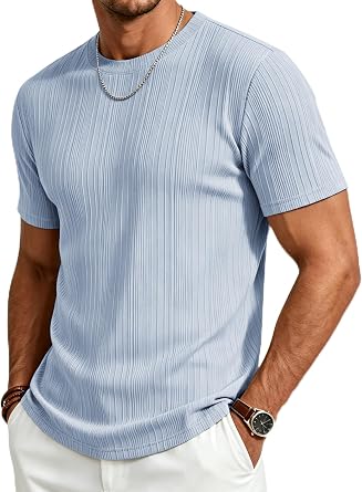 Gracyoga Mens T-Shirts Short Sleeve Knit Casual Ribbed Dress Tee Shirt | Breathable,Unique,Fashion,Stylish,Styling,Dressy,Soft,Semi-Formal,Daily Wear,Streetwear,Outfit,from Office to After-Work