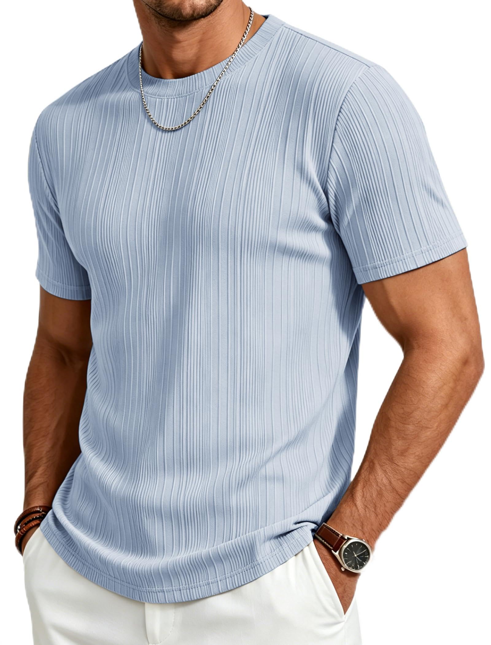 Gracyoga Men's T-Shirts Short Sleeve Knit Casual Ribbed Dress Tee Shirt | Breathable,Unique,Fashion,Stylish,Fitted,Styling,Dressy,Soft,Formal,Daily Wear,Streetwear,Outfit,from Office to After-Work