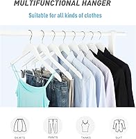 Vista 6 de TOPIA HANGER Perchas de madera para trajes con clips de metal ajustables (paquete de 10), perchas de madera lisa maciza, gancho giratorio de 360