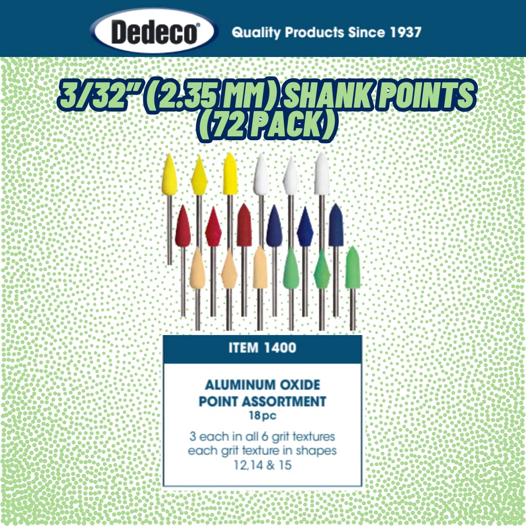 Dedeco Sunburst Points – 3/32” (2.35mm) Shank, Shape - Precision Thermoplastic Cleaning Polishing Deburring Rotary Tool Accessories, Ultra-Fine 1 Micron Grit, Aluminum Oxide - 72 Pack