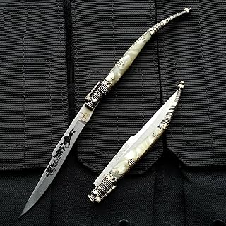 9" White Classic Spanish Toothpick Survival Folding Blade Knife Collectible Mongolian Printed - S.S. Fixed Knives