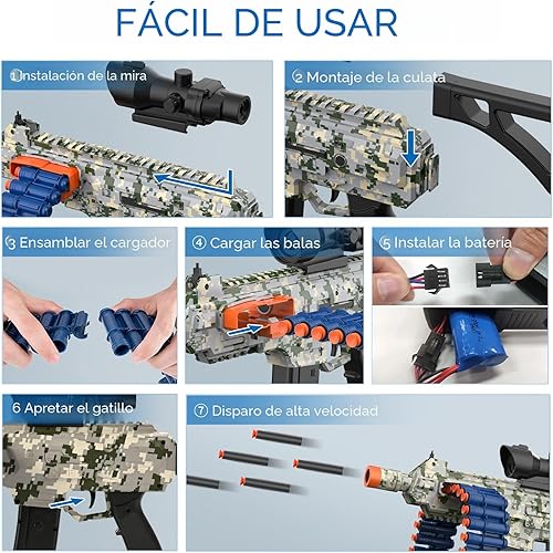 Miniatura 5 de Juguete eléctrico automático con alcance, JakMean Toy Blaster con 30 clips de dardos y 100 dardos de espuma, juegos de disparos al aire libre,