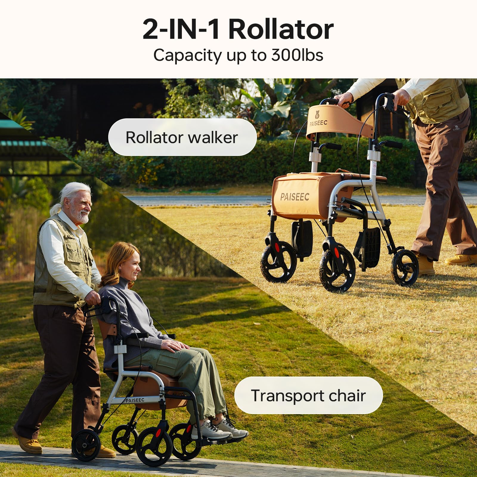 PAISEEC Foldable Rollator Walker with Seat for Seniors, 10
