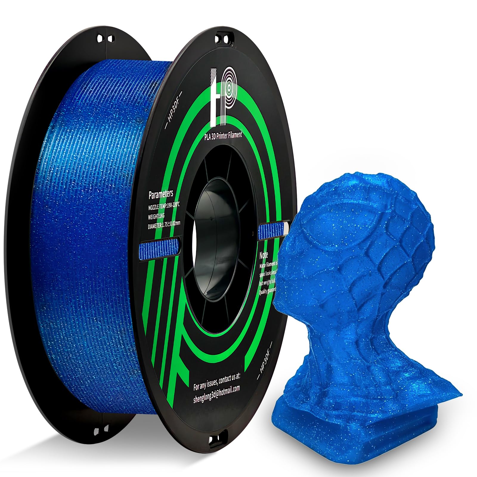 HP3DF Glitter PLA Filament, Twinkling 3D Printer Filament, PLA Filament 1.75mm Dimensional Accuracy +/- 0.02mm, 1KG Spool (2.2 lbs), Fit Most FDM Printer (Glitter Blue)
