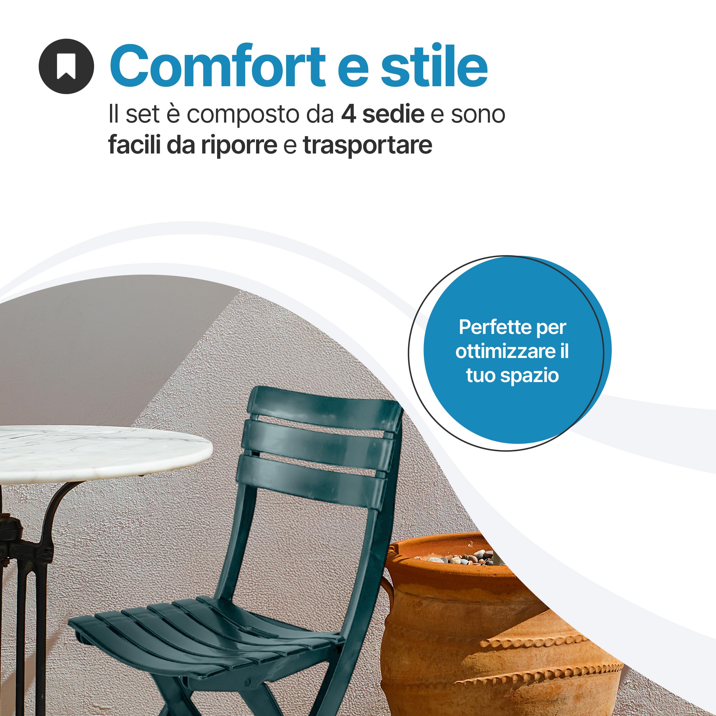 Sedie Pieghevoli da Esterno in Plastica Set di 4 Verde Tomaino