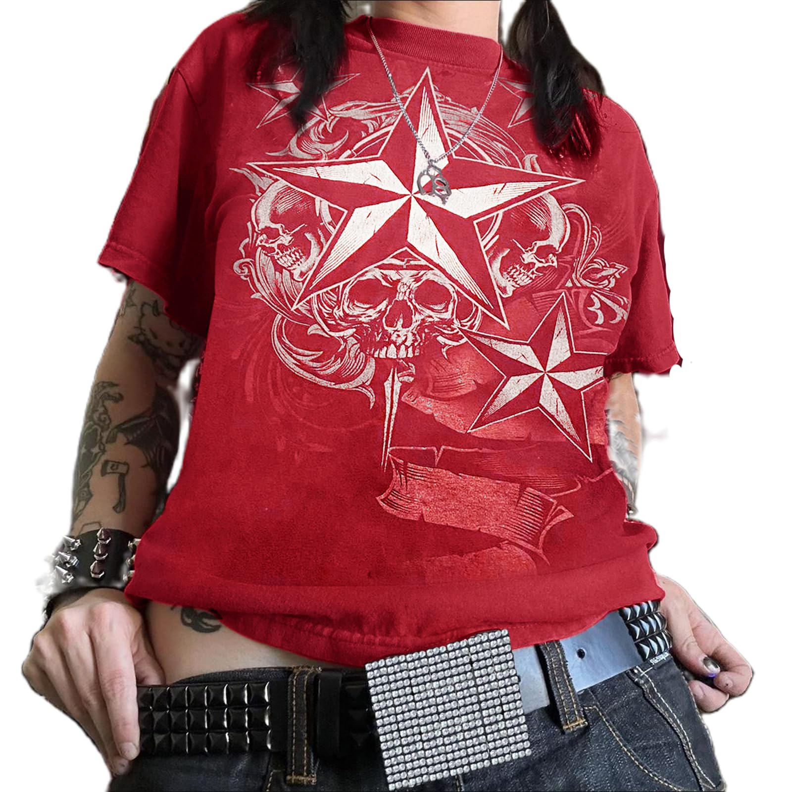 Grunge Graphic Tees for Women Y2k Vintage Gothic T Shirt Teen Girls Aesthetic Emo Baggy Tops 2000s Alternative Clothes