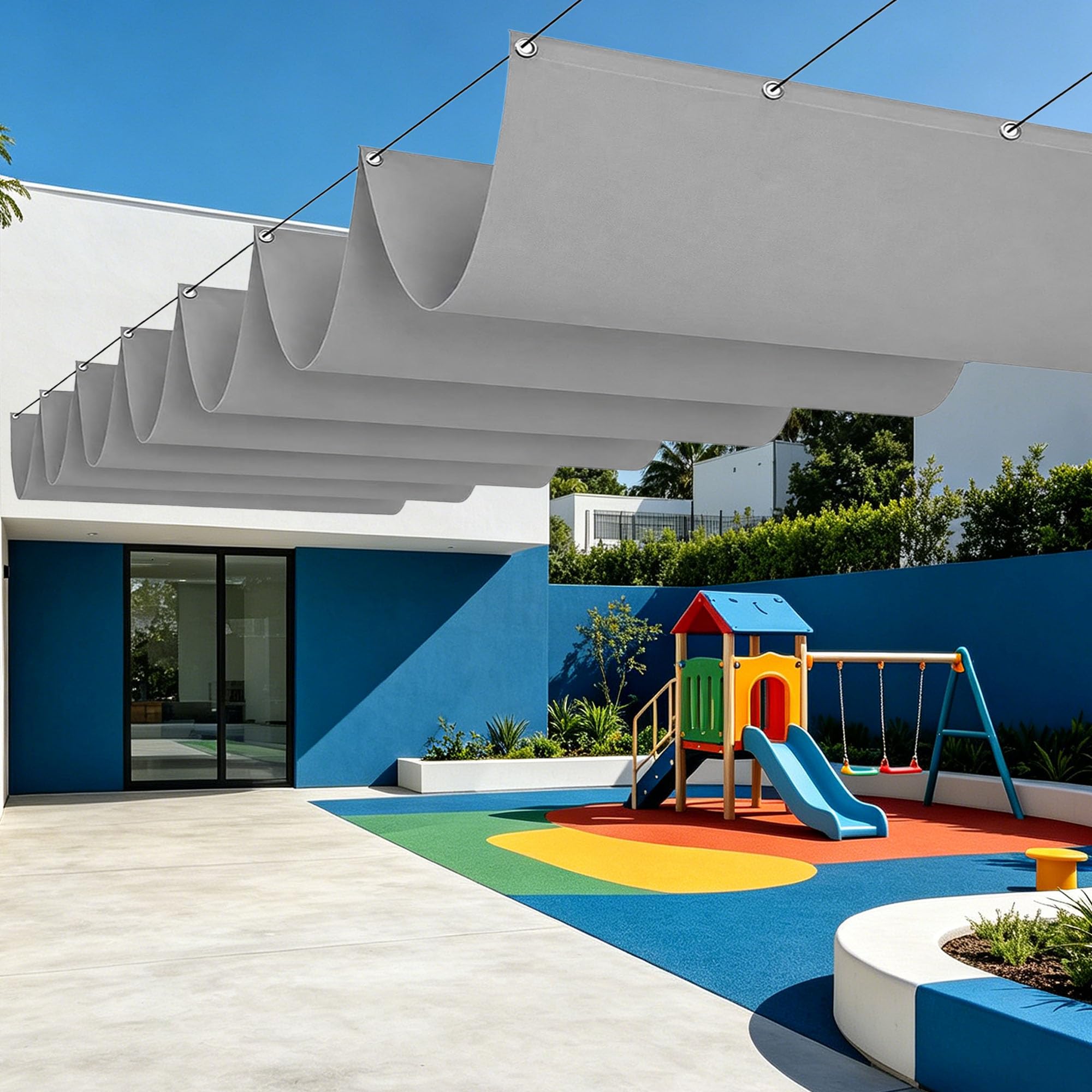 Toile ombrage rétractable vague au jardin | Créez un coin de fraîcheur sur votre terrasse ou balcon