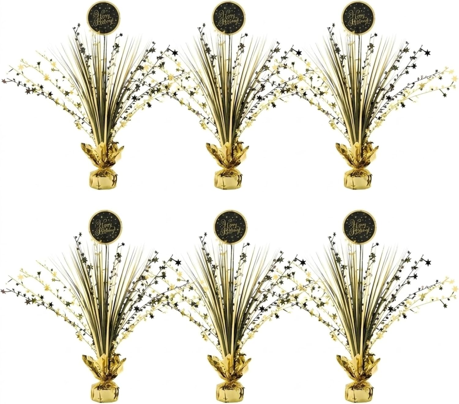 Exquisite Black Gold Birthday Spray Centerpieces 6 Pack, 18 Inch